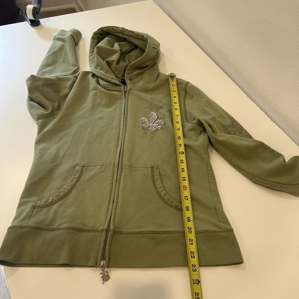 BCBG MaxAzria Jacket Womens Large Green Y2K Embellished Beaded Cotton Zip Up - Picture 10 of 10